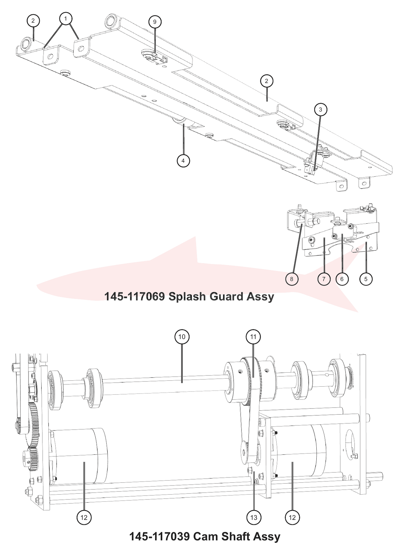 Morgana AutoCreaser Pro XW 145-117070 Splash Guard & Cam Shaft Assemblies — схема деталей