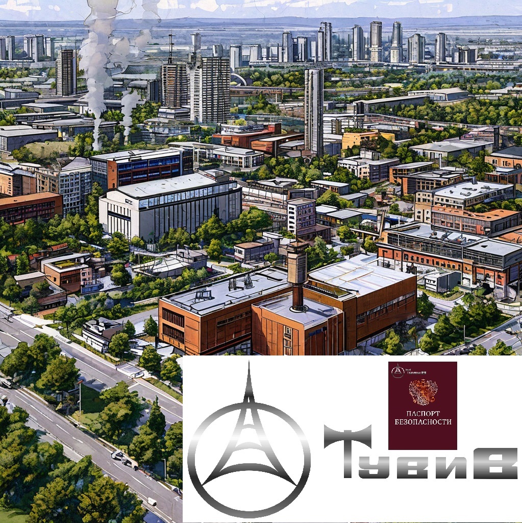 логотип компании на фоне иллюстрации промышленного города