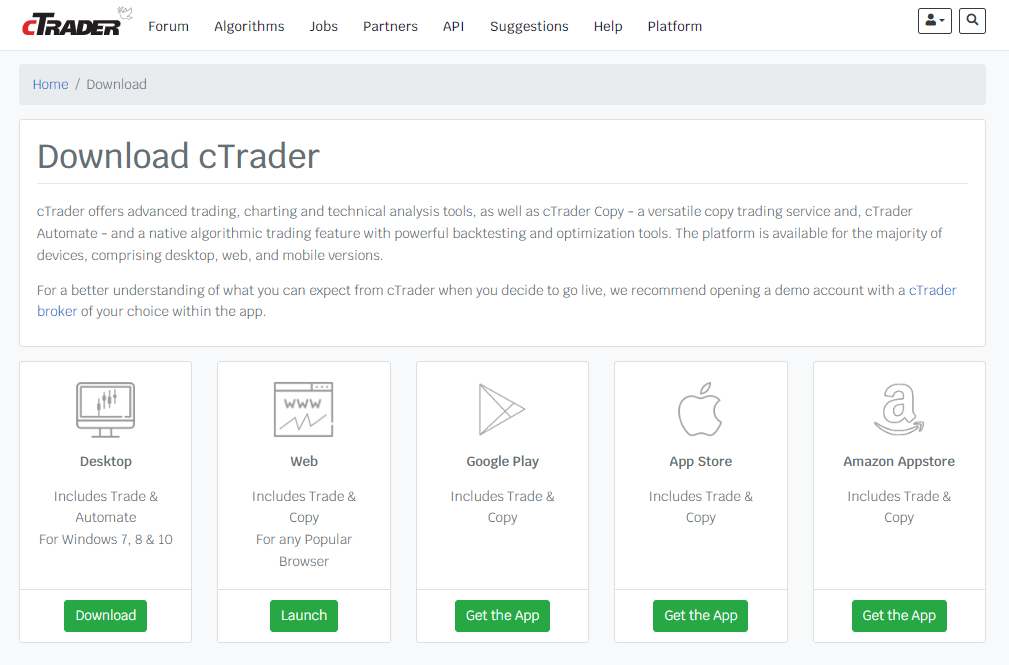 cTrader download page