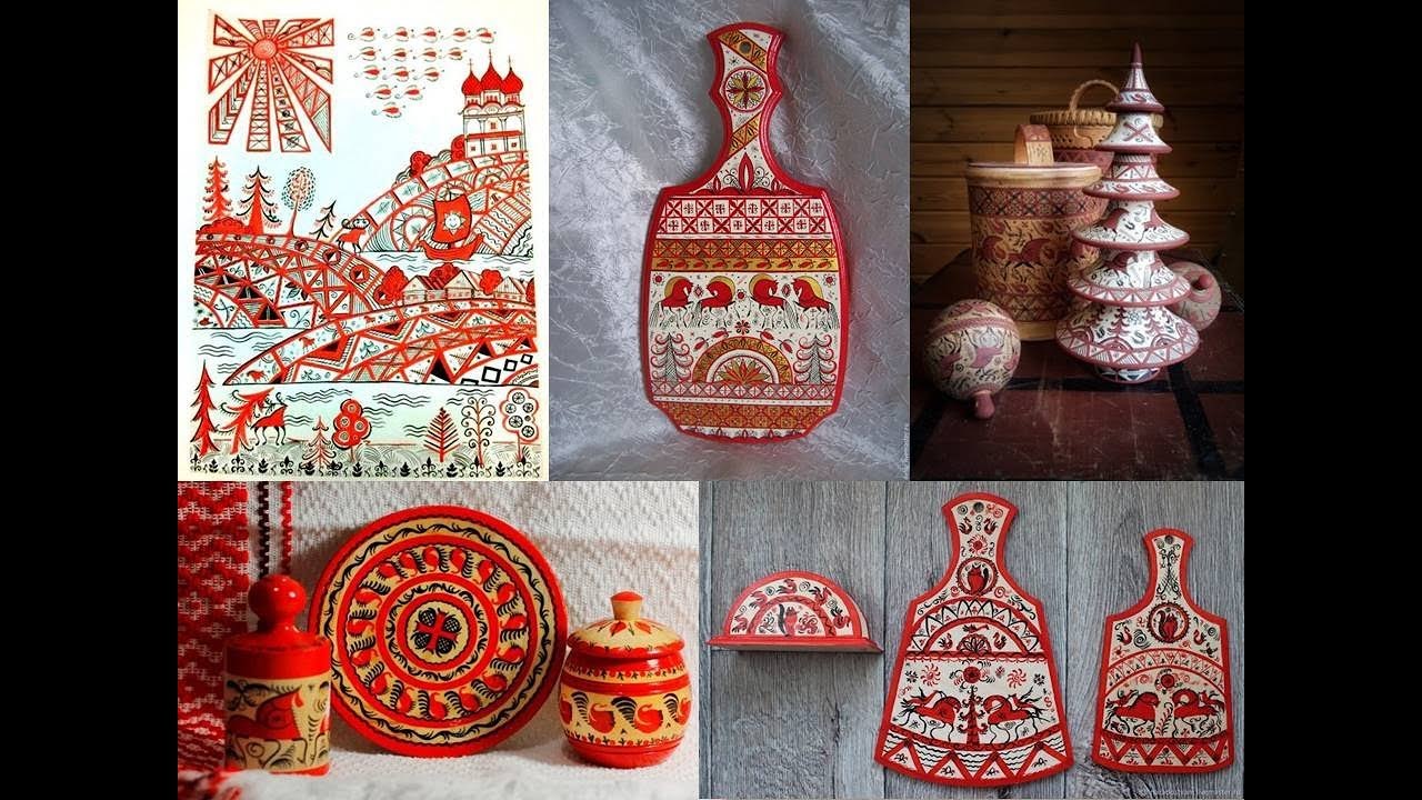Мезенская роспись: орнаменты на досках и посуде