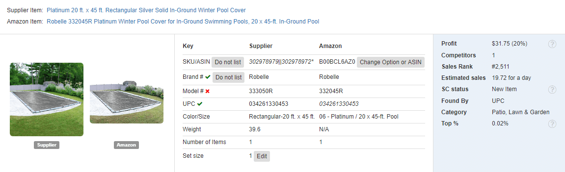 20% and $31.75 profit, and 19+ sales a day outdoor pool cover for dropshipping from Home Depot on Amazon
