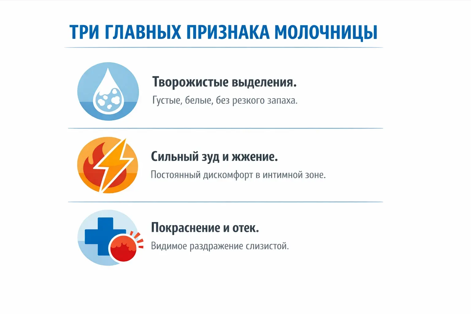 Три главных признака молочницы инфографика