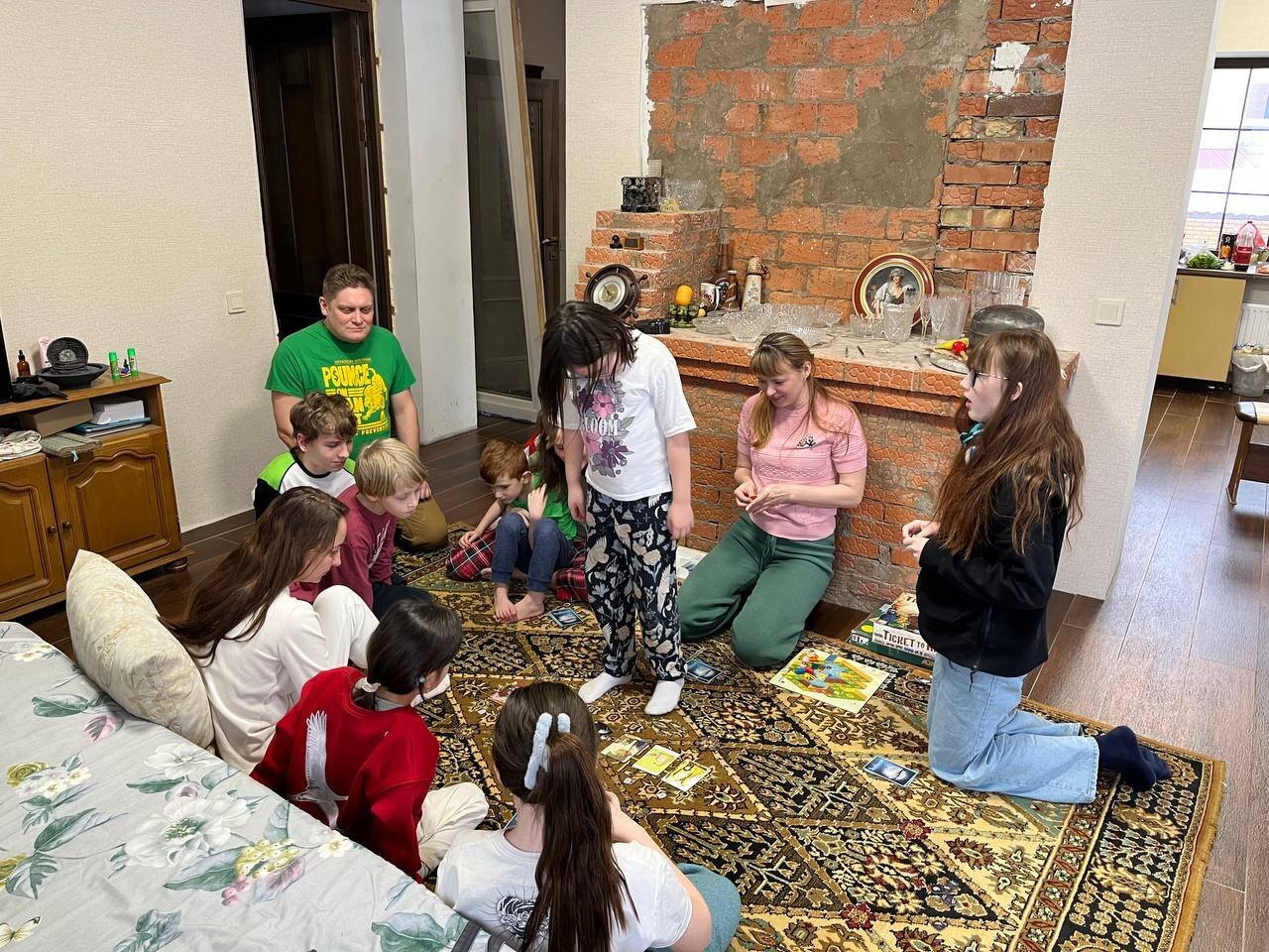 A group playing a board game together