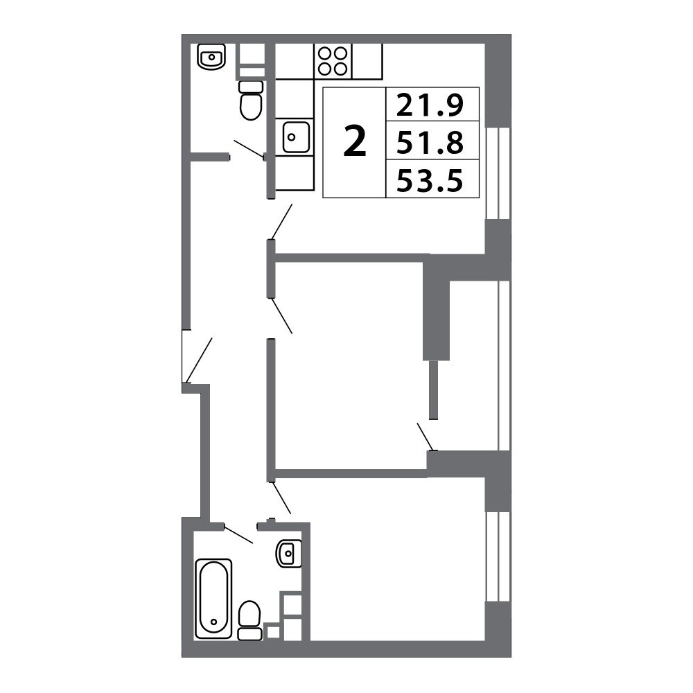 Планировка 3-комнатной квартиры в ЖК Лучи