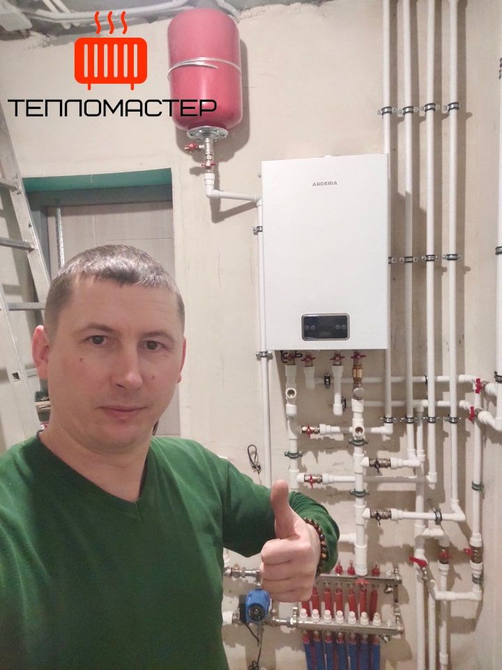 Выполнена обвязка котельной полипропиленом с алюминием 32 мм с газовым двухконтурным котлом 24 кВт