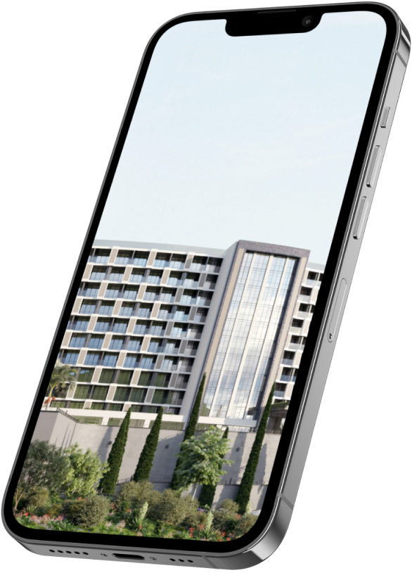 Апартаменты в Сочи, Апарт-комплекс Сочи, комплекс Grand Hotel Marine Garden в Сочи, Купить апартаменты Сочи, Вид на горы и море, Комплекс с шикарными видами, Мокап телефона