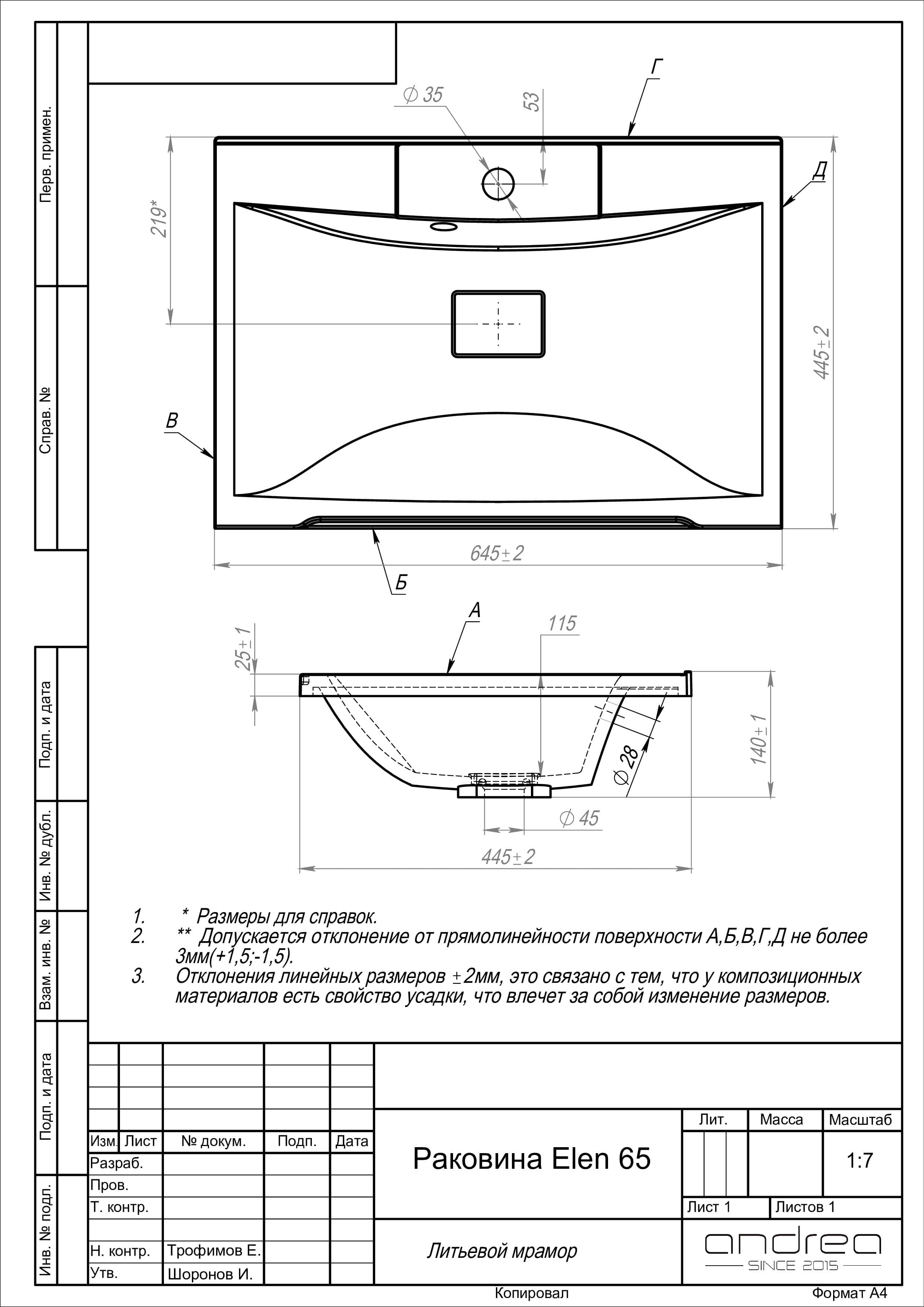 умывальник мебельный elen 65