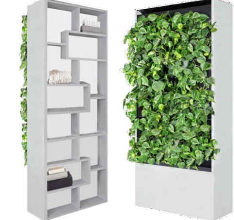 Фитостена в стиле лофт со стеллажом