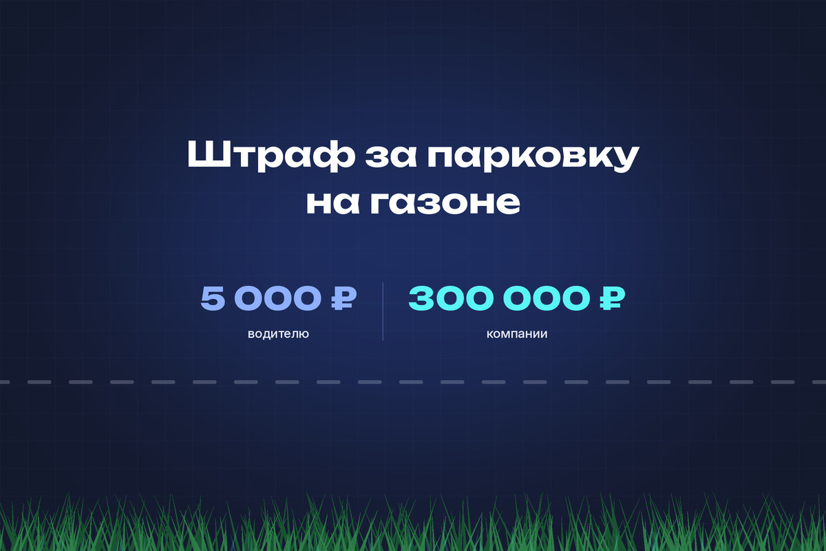 Штраф за парковку на газоне: 5 000 ₽ для водителя и 300 000 ₽ для компании