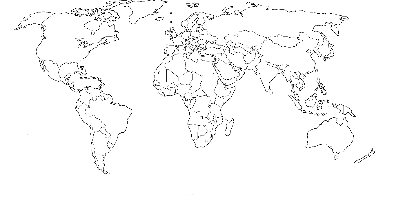 Карта мира черно белая с границами стран