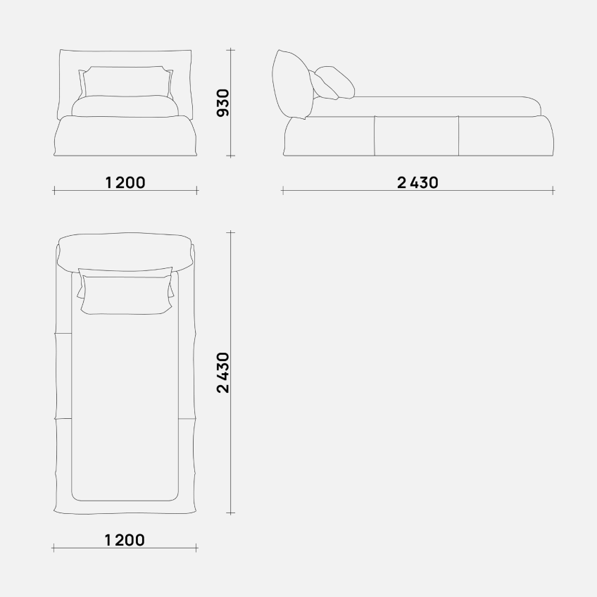 Simple Form. Кровать Zephyr с матрасом, размеры 1200х2430 мм, высота 930 мм.