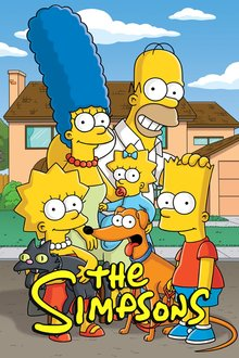 The Simpsons — постер мультсериала с семьёй Симпсонов: Гомер, Мардж, Барт, Лиза и Мэгги стоят перед домом в Спрингфилде