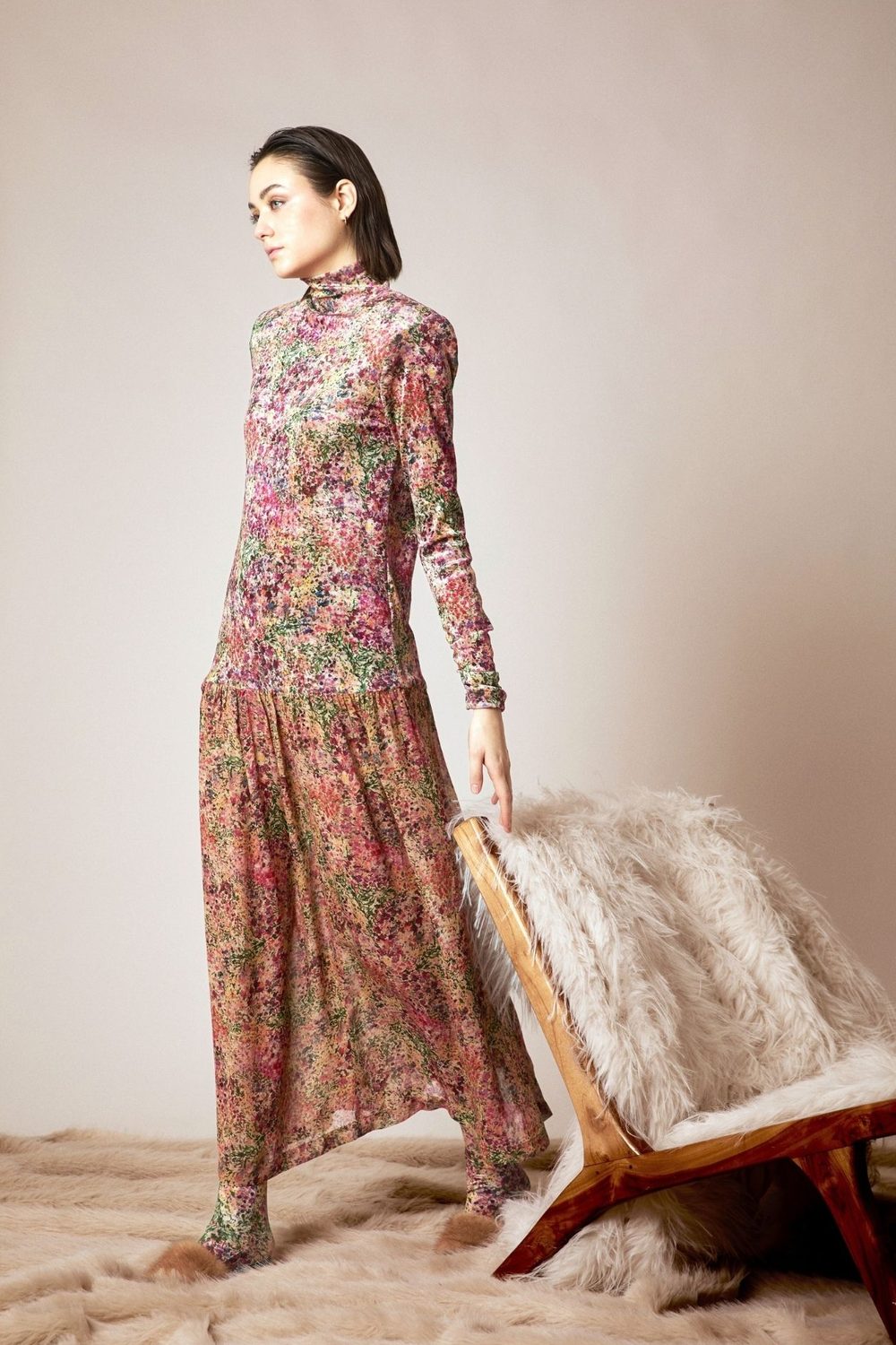 Shirtaporter: abito lungo in velluto con stampa floreale