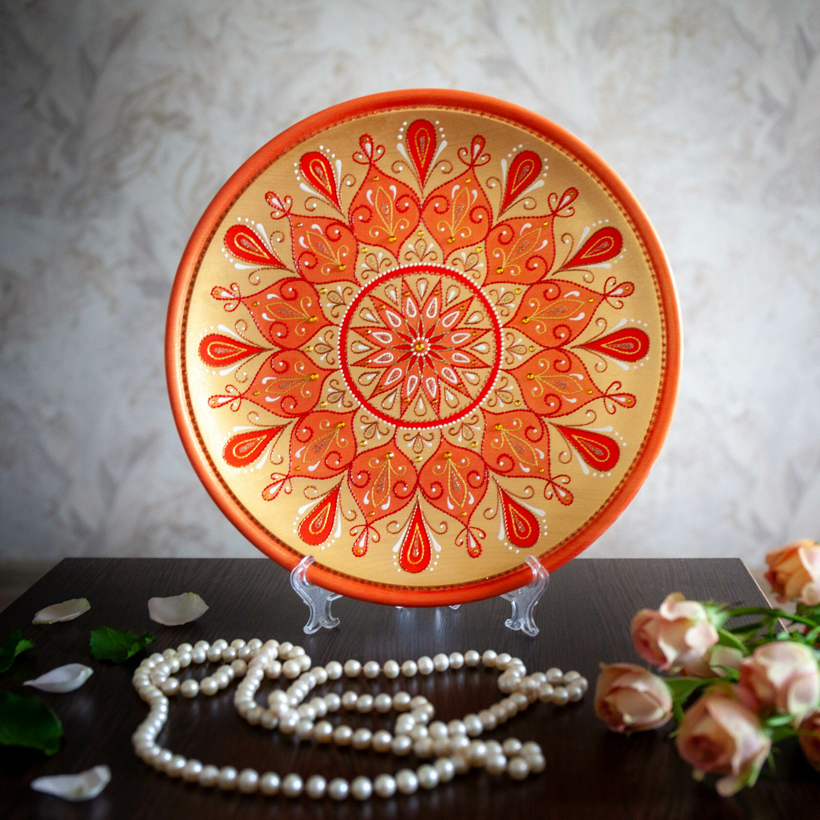 декоративная тарелка оранжевая рябинка