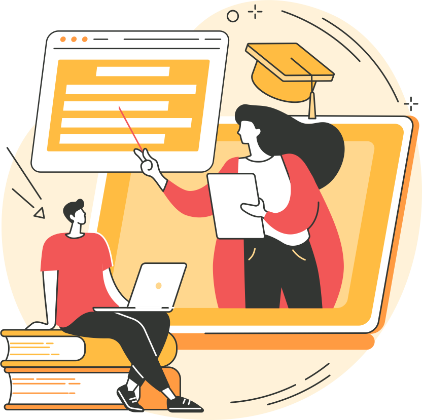 Онлайн-занятие, студент слушает учительницу