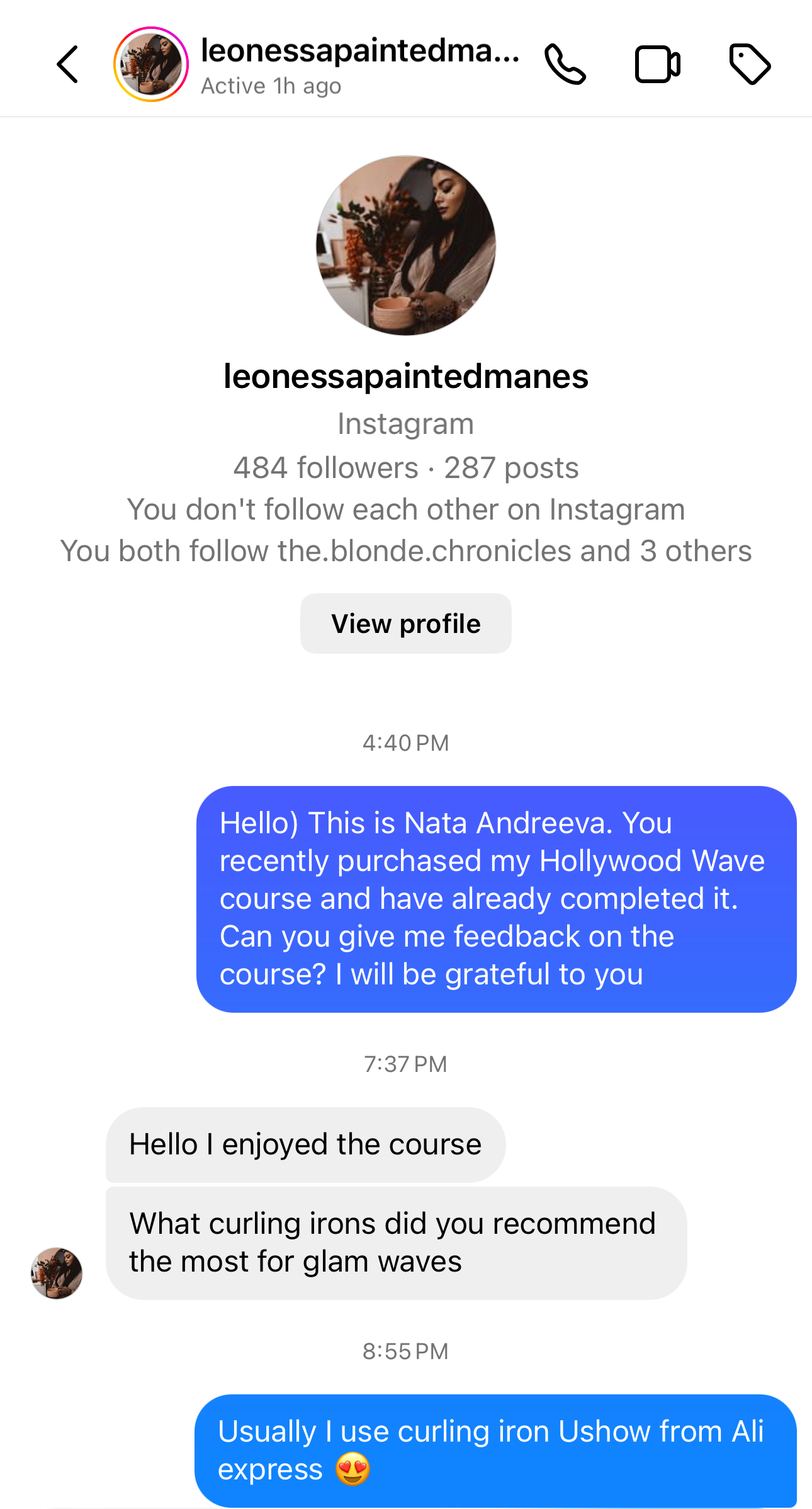 Review praising the course for covering different hair types