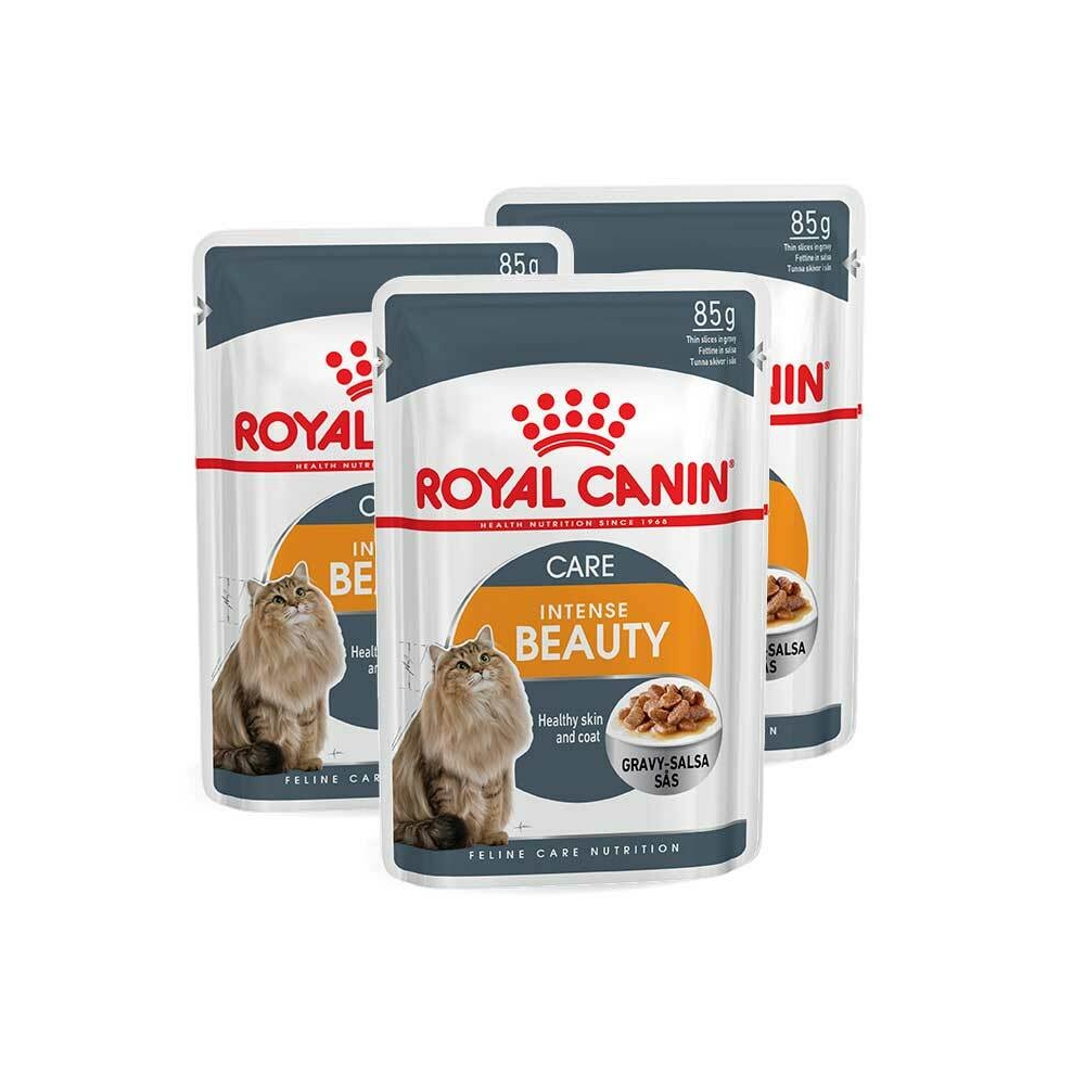 Royal canin в соусе для кошек. Роял Канин пауч Бьюти Интенс. Роял Канин пауч Бьюти Интенс желе. Роял Канин паучи Бьюти в соусе. Роял Канин для кошек паучи Интенс Бьюти в соусе 85г.