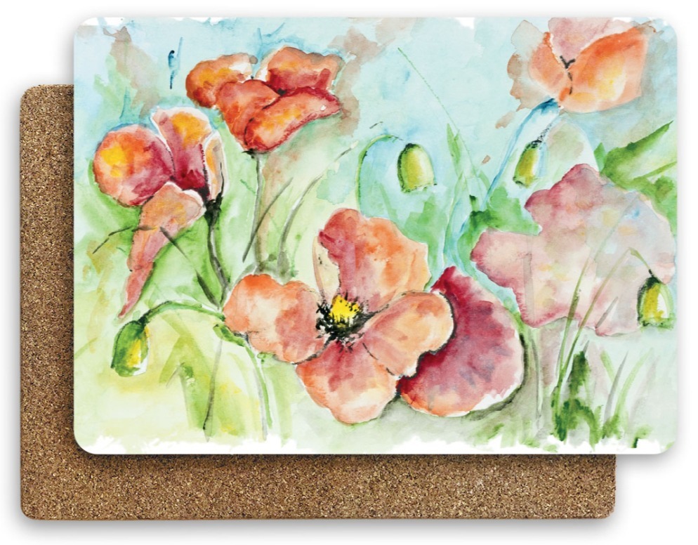 Салфетки сервировочные "Маки акварель" прямоугольные