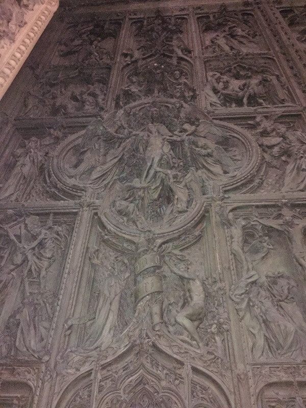 Detailed stone carvings and religious artwork inside the Milan Cathedral 624