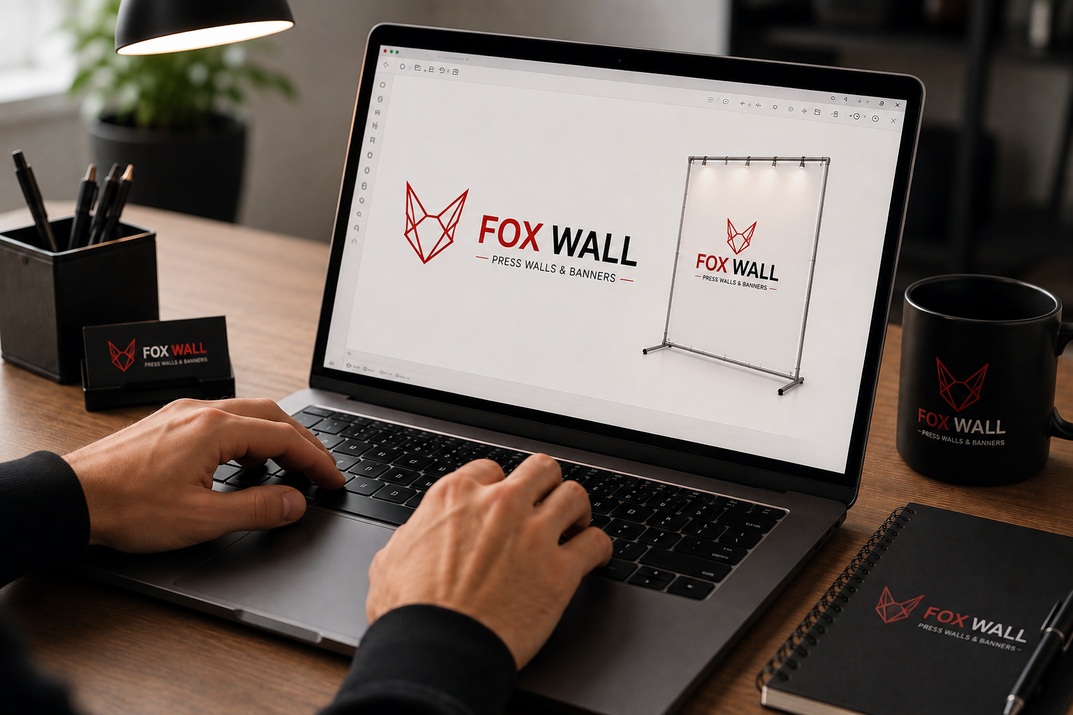 Обсуждение проекта — разработка логотипа FOX WALL на экране ноутбука