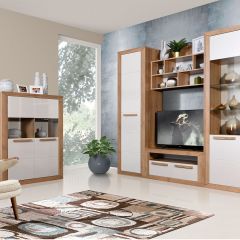 Разнообразная мебель в гостиную для удобства хранения с ТВ-зоной и множеством модулей.