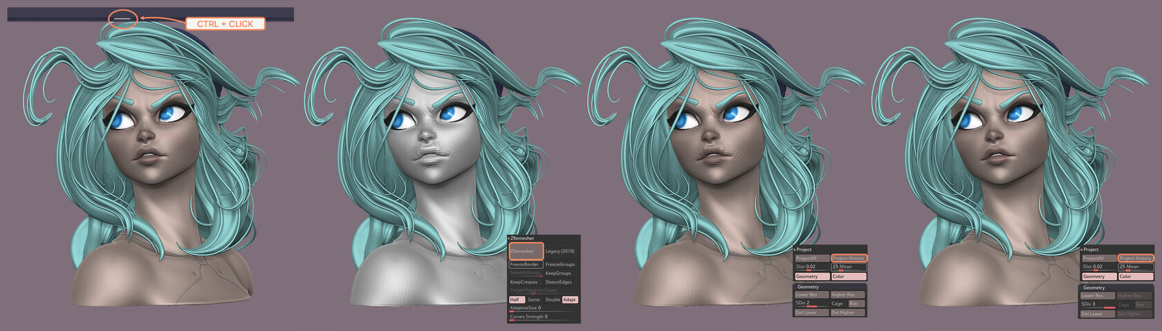 subdivide and project onto the higher resolution in zbrush