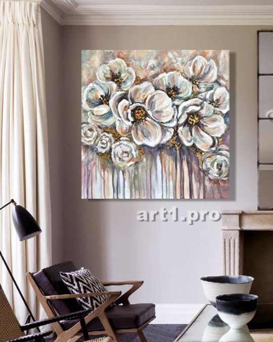 белые цветы картина