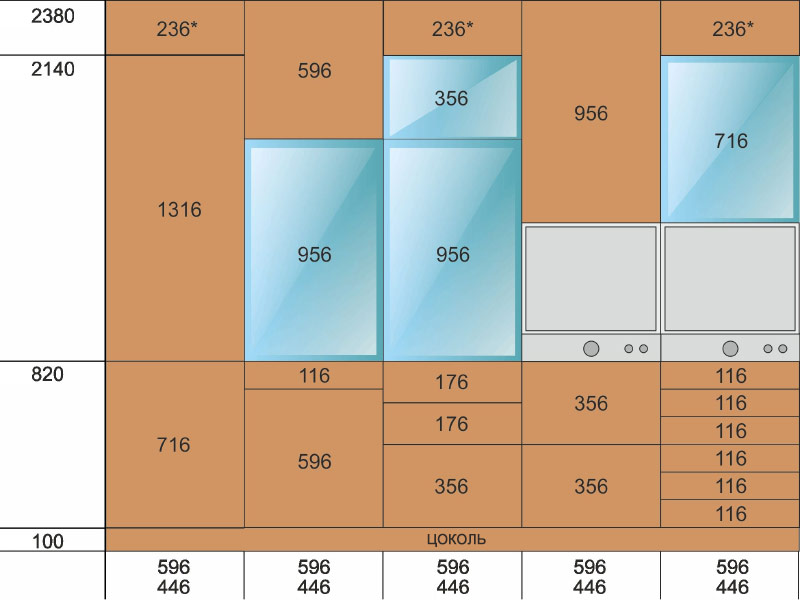 Размеры фасадов для кухни таблица