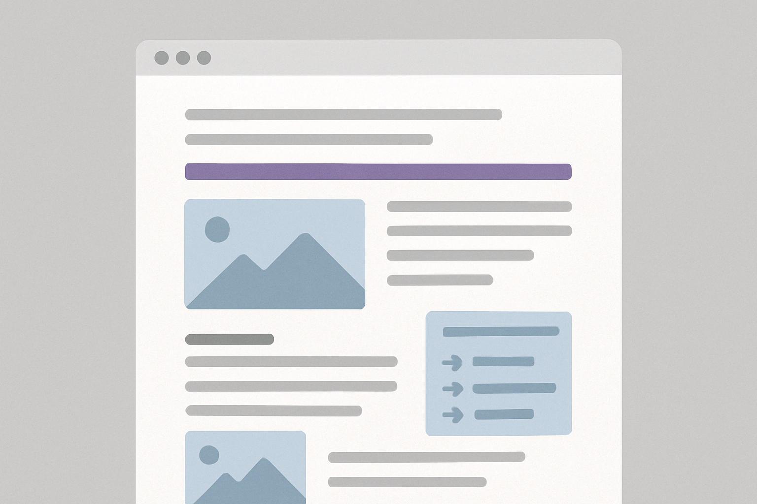 Иллюстрация процесса On-page SEO: структура веб-страницы с заголовками, мета-тегами, изображениями и внутренними ссылками