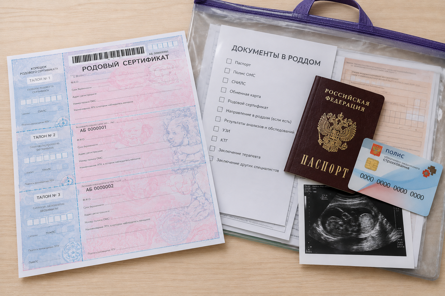 Documents for the maternity hospital and birth certificate
