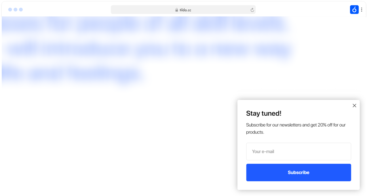 Блок BF504 Popup форма в углу экрана