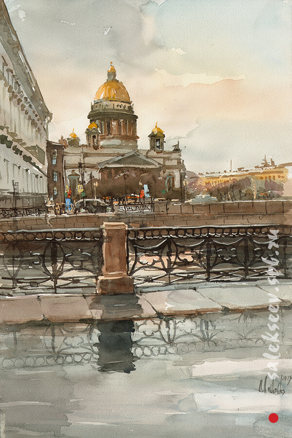 The Moika after the rain. 2019. Watercolor on paper, 56x36 cm