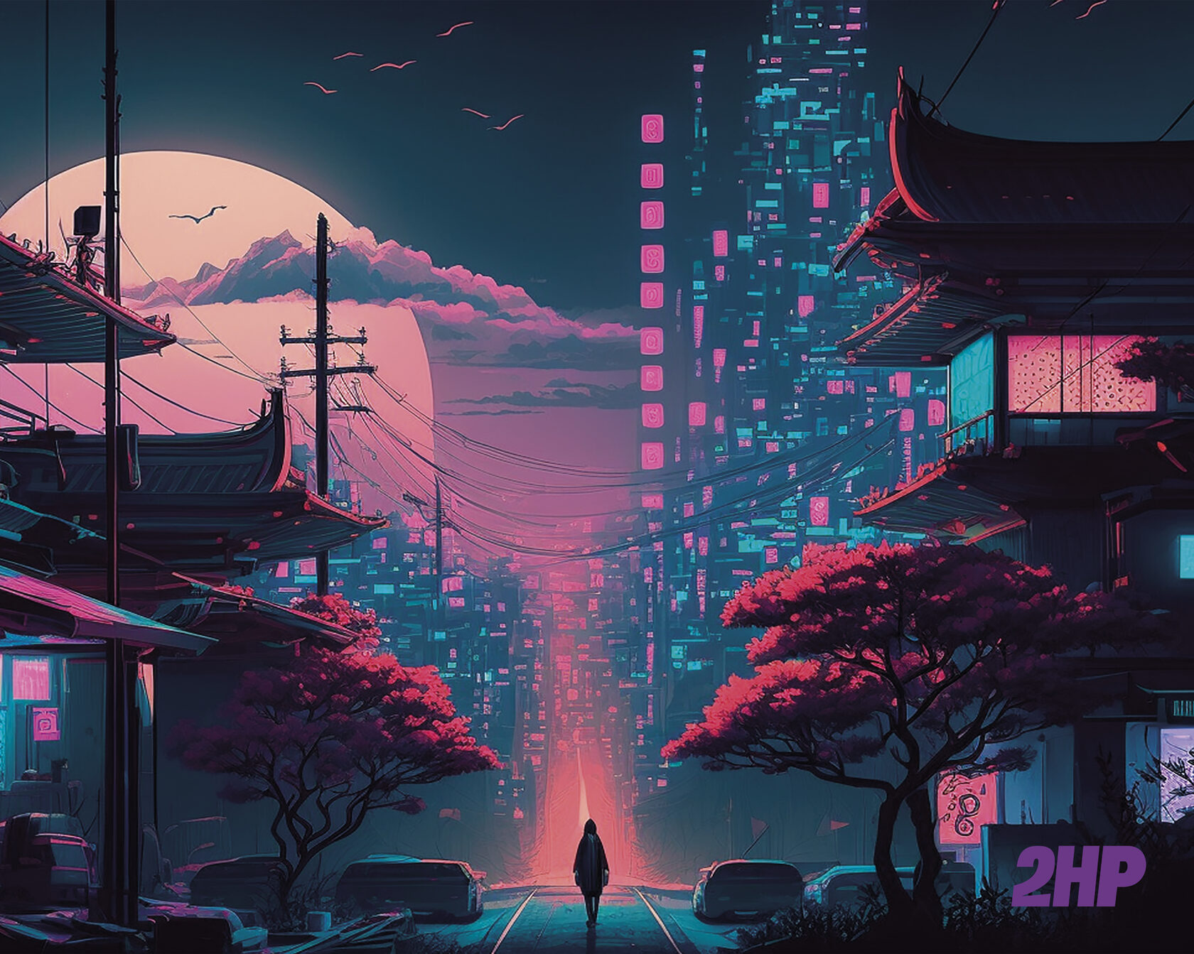 Коврик для мыши c ночным японским городом будущего