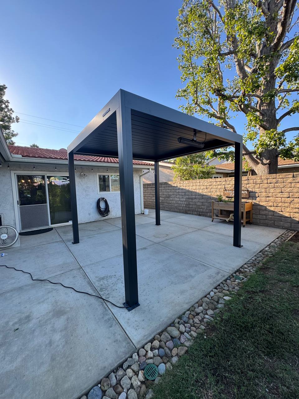 real residential louvered pergola installation in Costa Mesa CA 92626