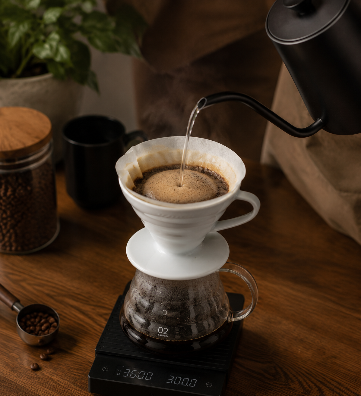 Приготовление фильтр кофе в воронке V60