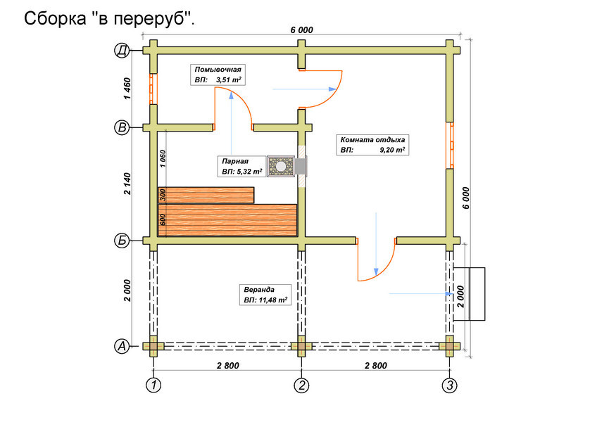 Проект бани 6х4 из бруса