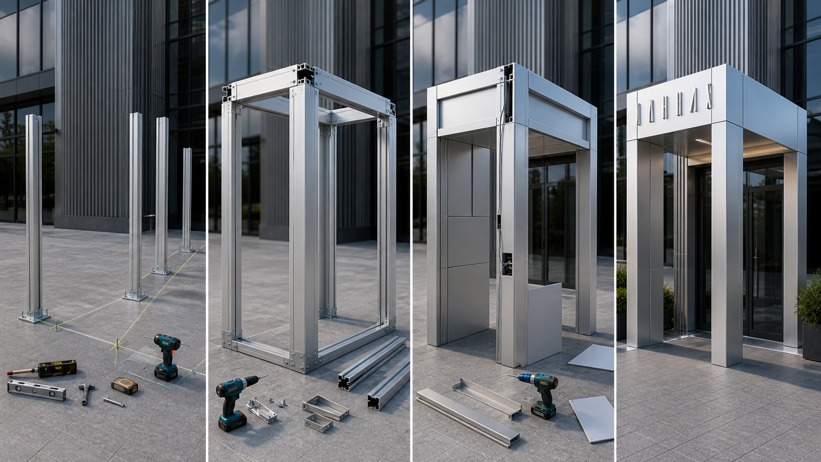 3D Рендер — монтаж металлокаркаса для вывески