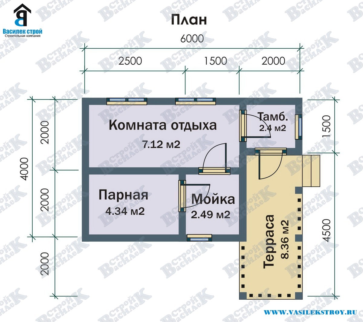 Проект бани с комнатой отдыха из газобетона