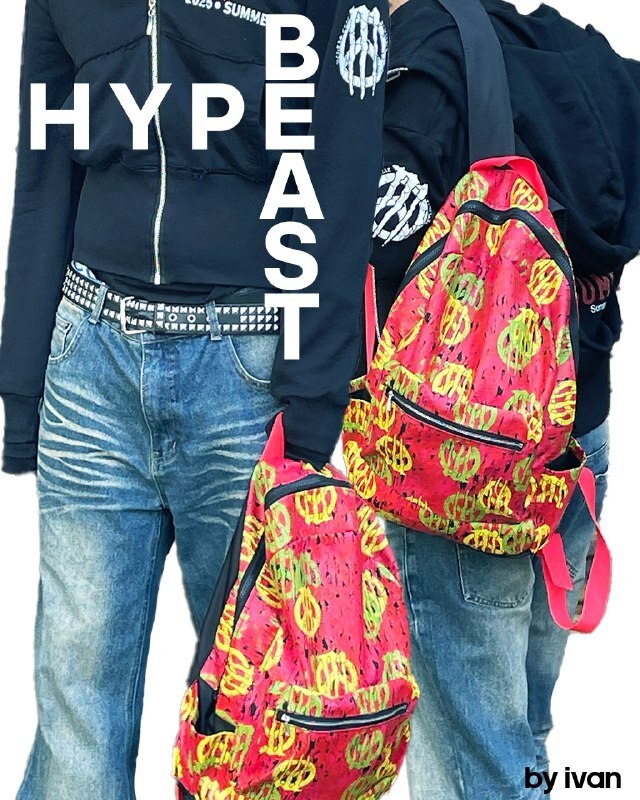Красный рюкзак HYPEBEAST с кислотным рисунком VESTIS