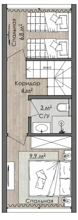 Второй уровень резиденции 57 м²