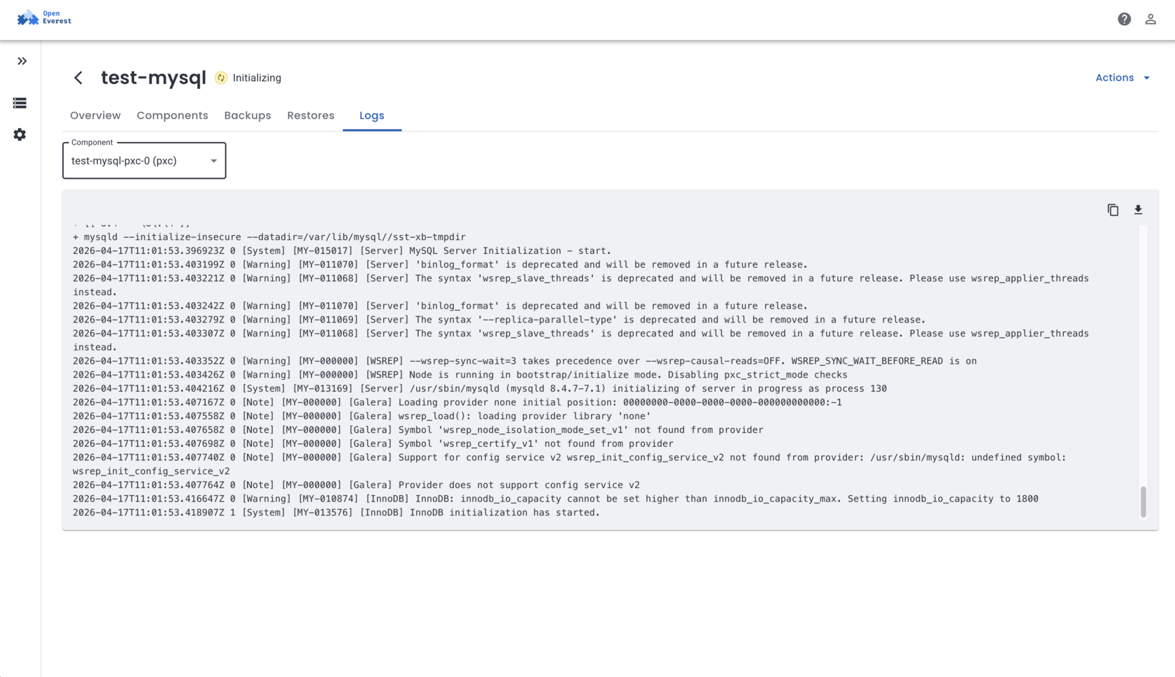 OpenEverest — logs