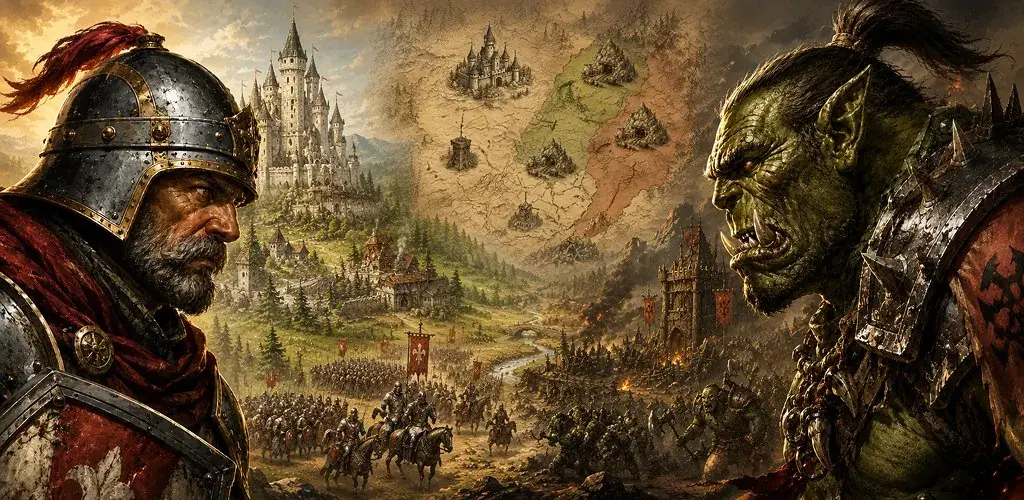 Knight versus orc — Crownfall key art