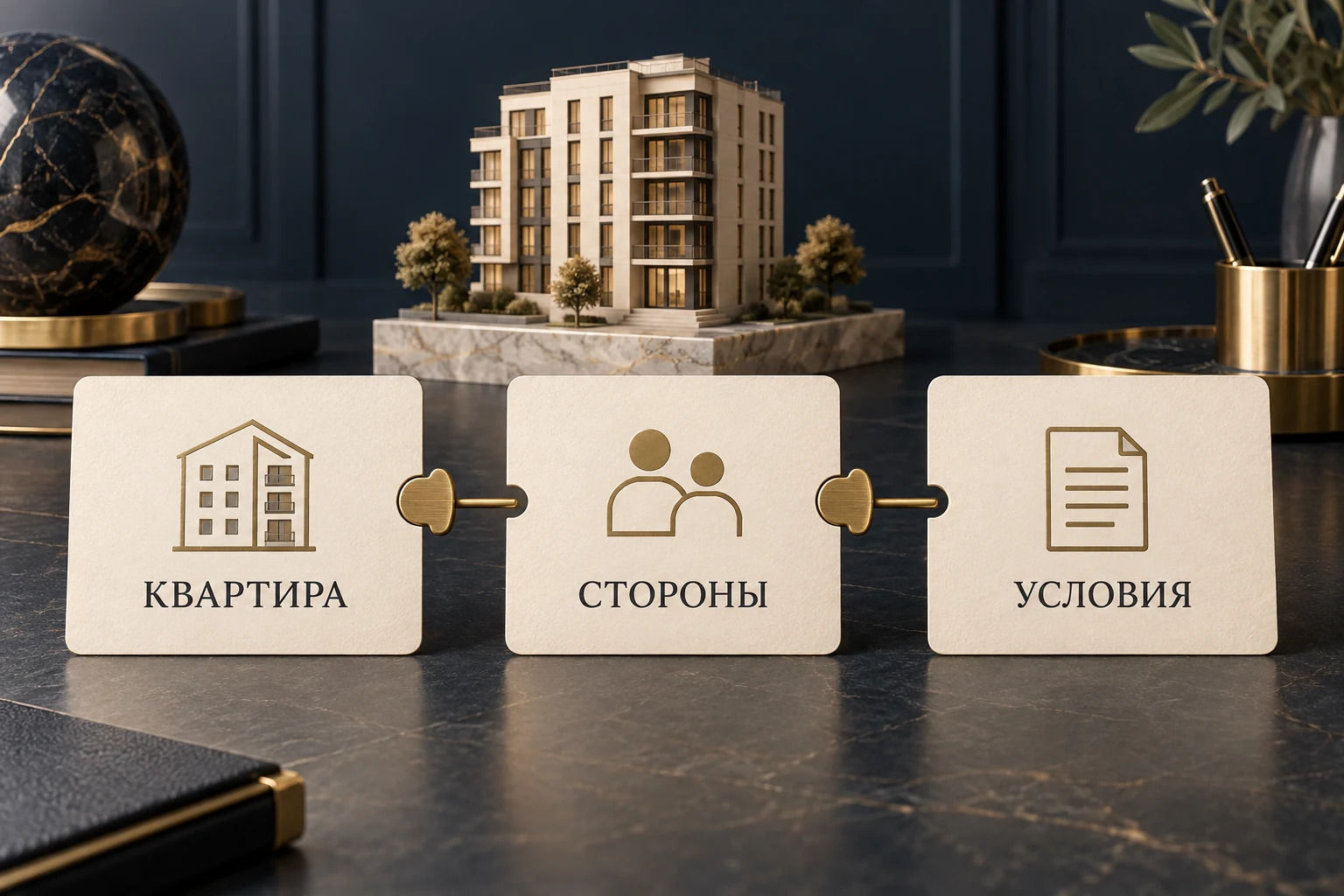 Концептуальная схема подготовки договора: объект, стороны сделки и согласованные условия