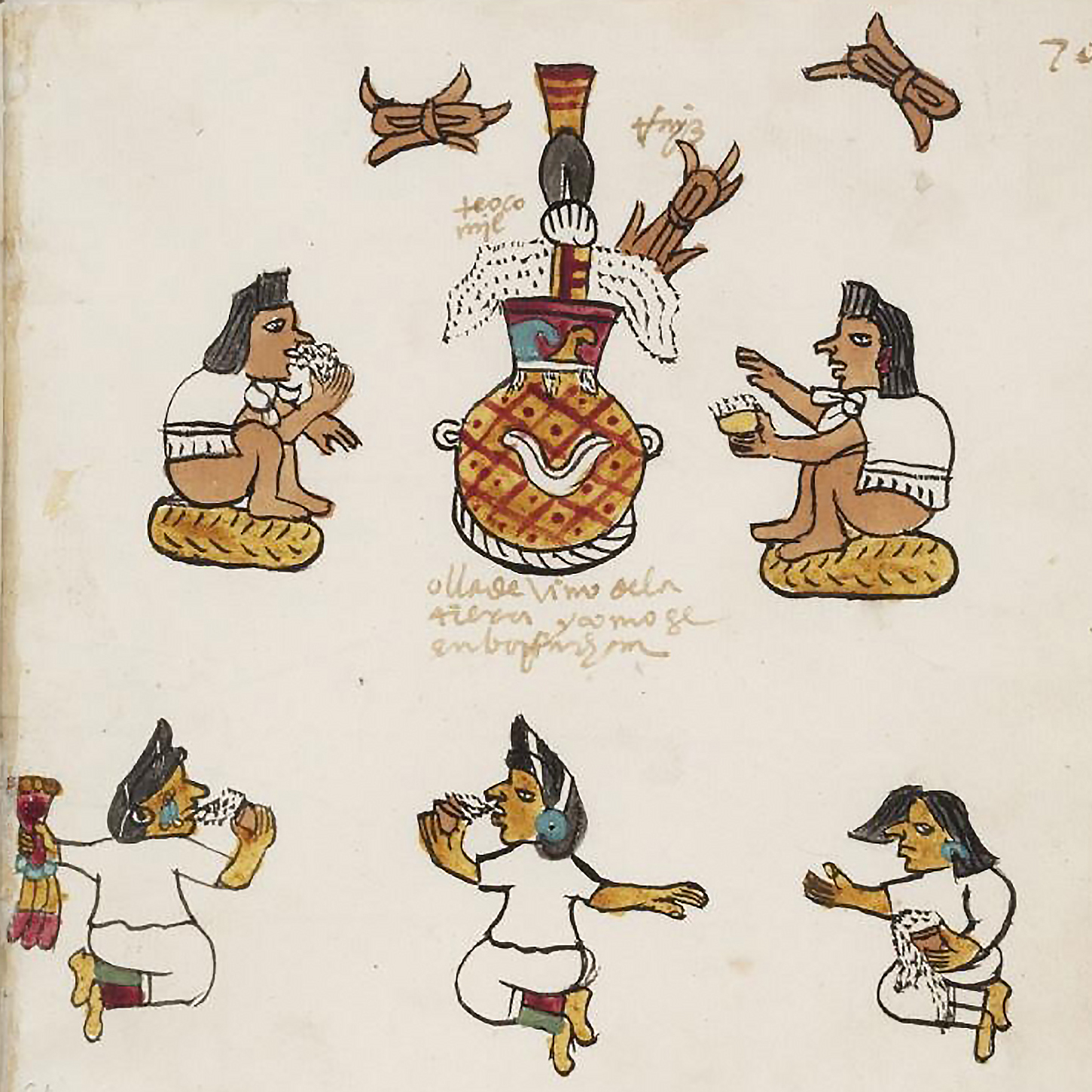 Индейцы пьют пульке. Фрагмент Кодекса Тудела. Коллекция Museo de América, Madrid.