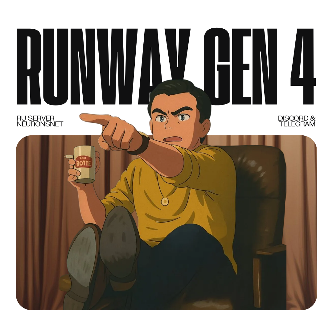 Обновлённая нейросеть Runway в ботах neuronsnet: интерфейс генерации видео с завершением по изображению и выбором форматов (Gen-3 и Gen-4)