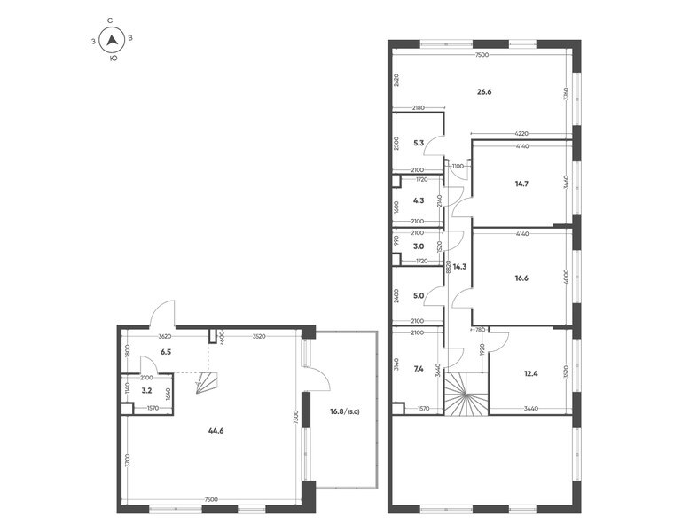 Планировка: 4-комнатная квартира 168,9 м² в ЖК «Шагал», корпус 3, 1-й этаж