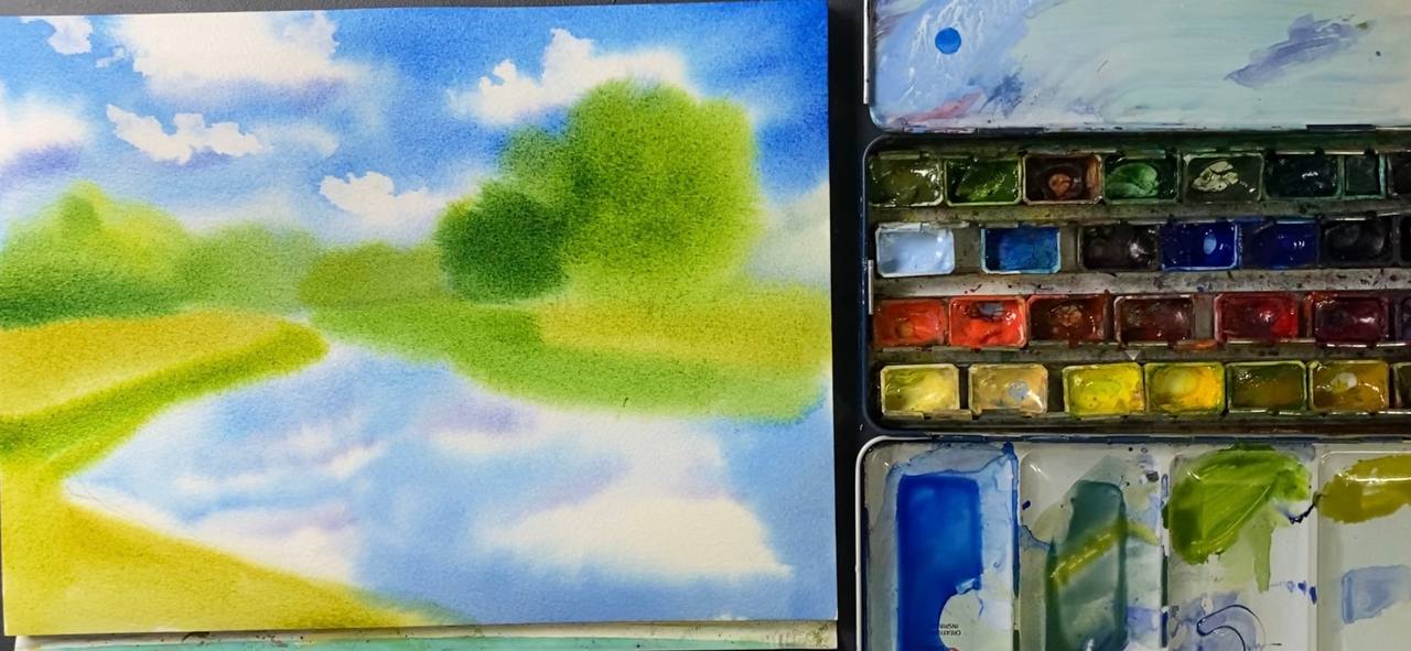 How to draw a nature in watercolor