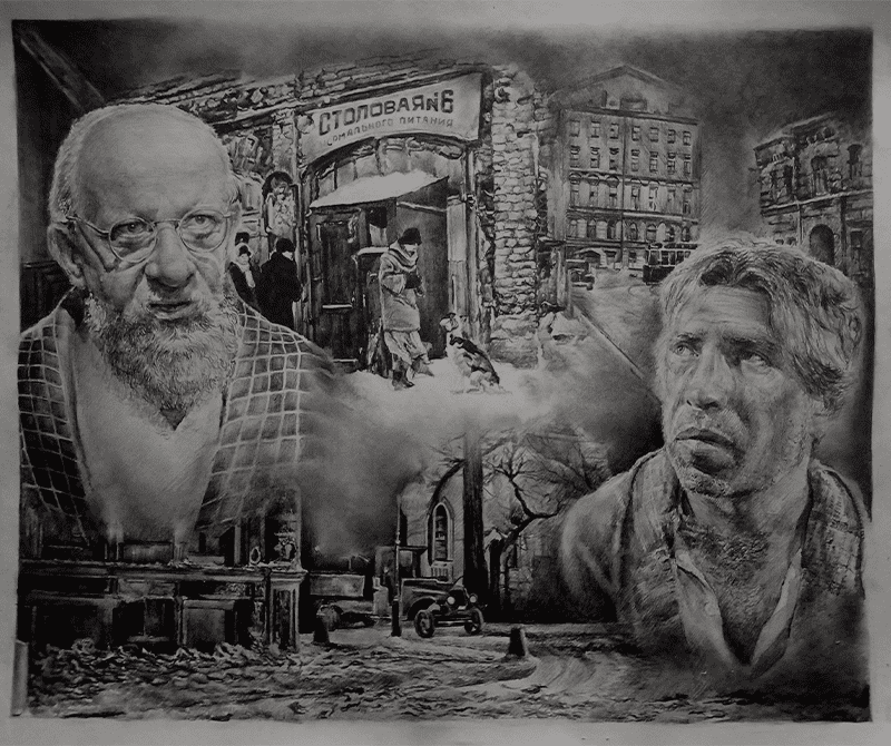 Собачье сердце, графика рисунки, Евгений Евстигнеев, рисунки карандашом, красивые рисунки, Шариков, творчество, профессор Преображенский, нарисовать рисунок, картины художников, графика купить, полиграф полиграфович, красивые картины, рисунки графикой, советские комедии, картины