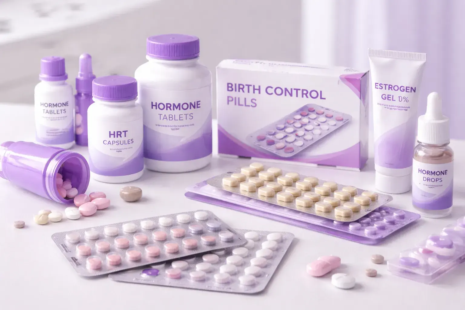 Различные виды гормональных препаратов на столе
