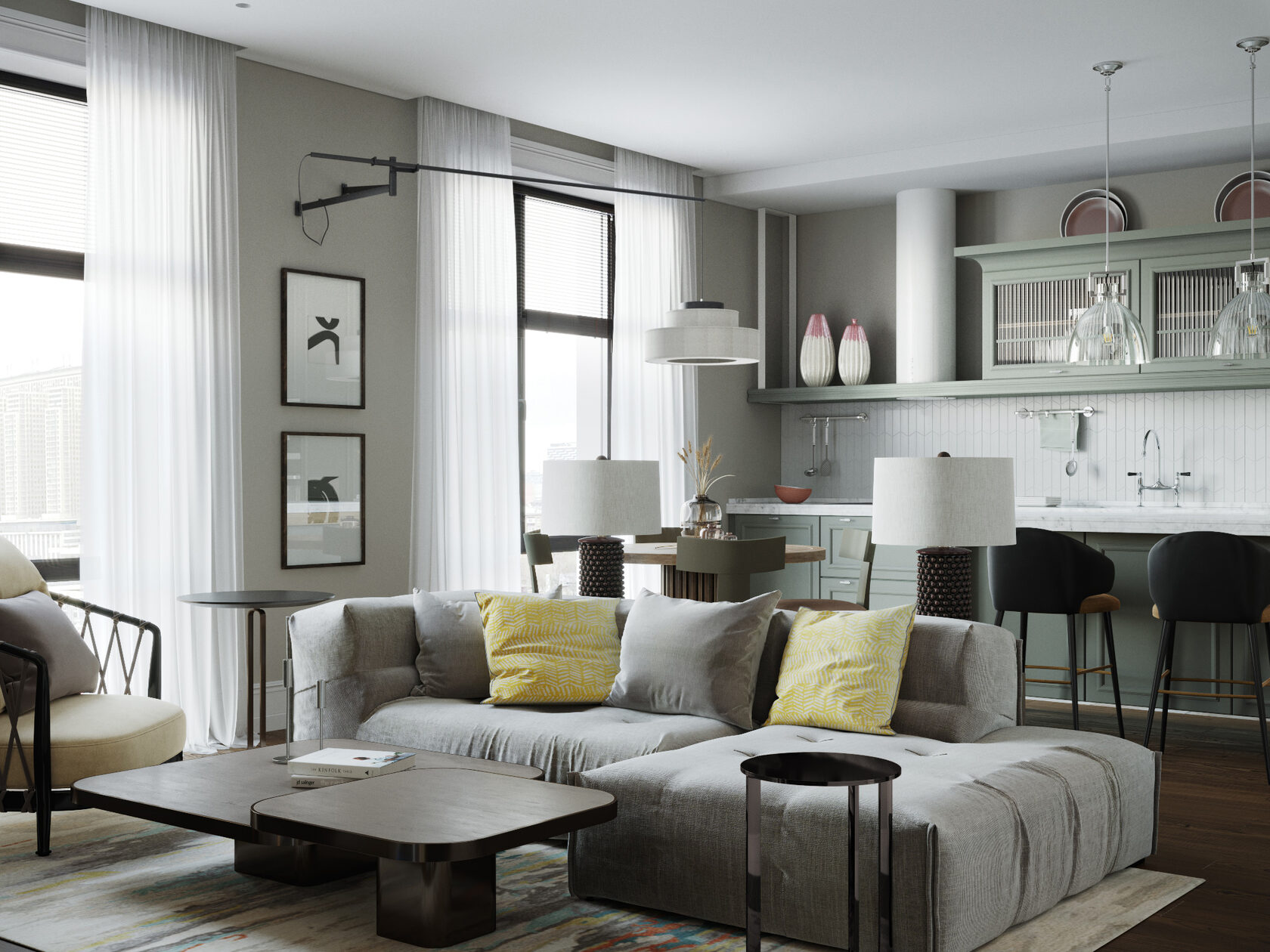 Дизайн интерьера кухни-гостиной